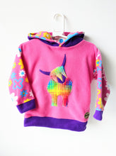 Load image into Gallery viewer, Kid&#39;s pink fleece hoodie with highland coo
