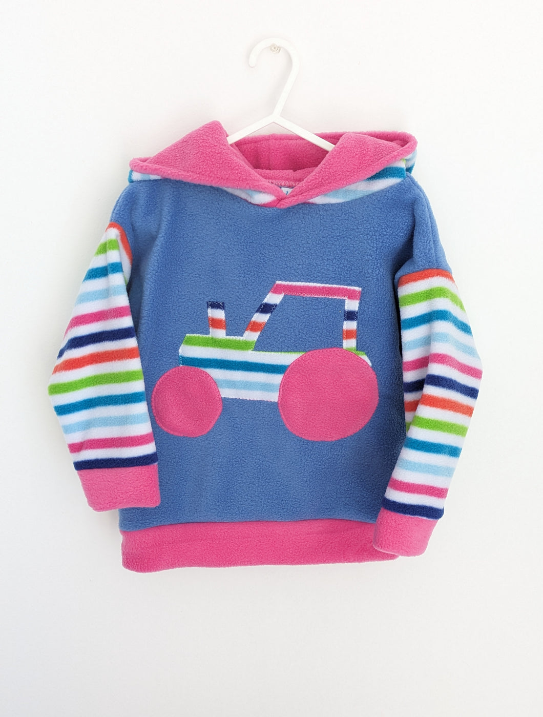 Kid's sky blue hoodie with pink tractor