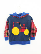 Load image into Gallery viewer, Kid&#39;s fleece hoodie with Royal Stewart tartan tractor
