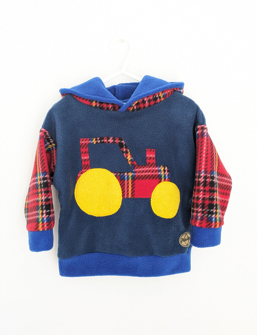 Kid's fleece hoodie with Royal Stewart tartan tractor