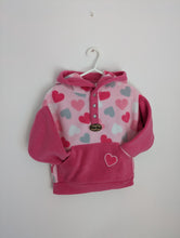 Load image into Gallery viewer, Kid&#39;s half front opening fleece with pink hearts
