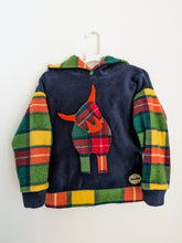 Load image into Gallery viewer, Kid&#39;s blue fleece hoodie with Highland cow
