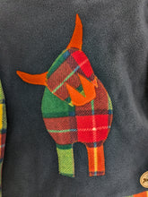 Load image into Gallery viewer, Kid&#39;s blue fleece hoodie with Highland cow
