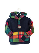 Load image into Gallery viewer, Kid&#39;s blue fleece hoodie with tartan pocket
