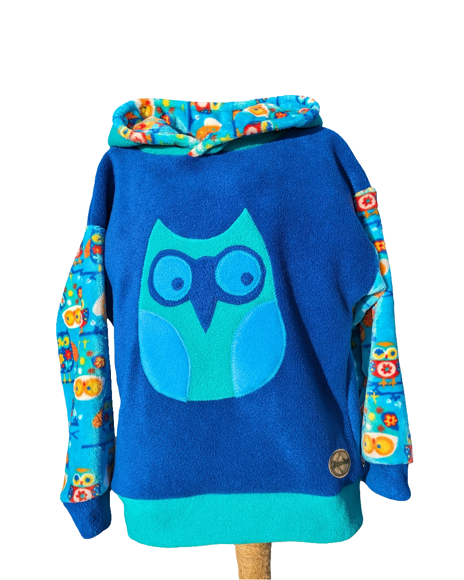 Kid's cobalt blue hoodie with owl