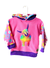 Load image into Gallery viewer, Kid&#39;s pink fleece hoodie with highland coo
