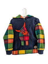 Load image into Gallery viewer, Kid&#39;s blue fleece hoodie with Highland cow
